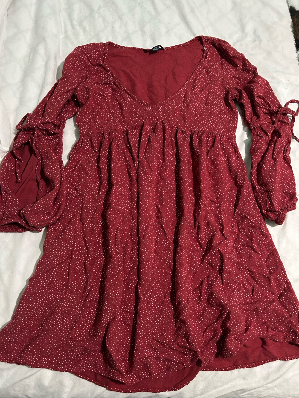 Women's Burgundy Polka Dot Long Sleeve Dress